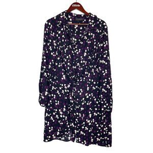 Lane Bryant Floral Print Long Sleeve Twist Waist Tunic Shirt Dress Size 14 Black